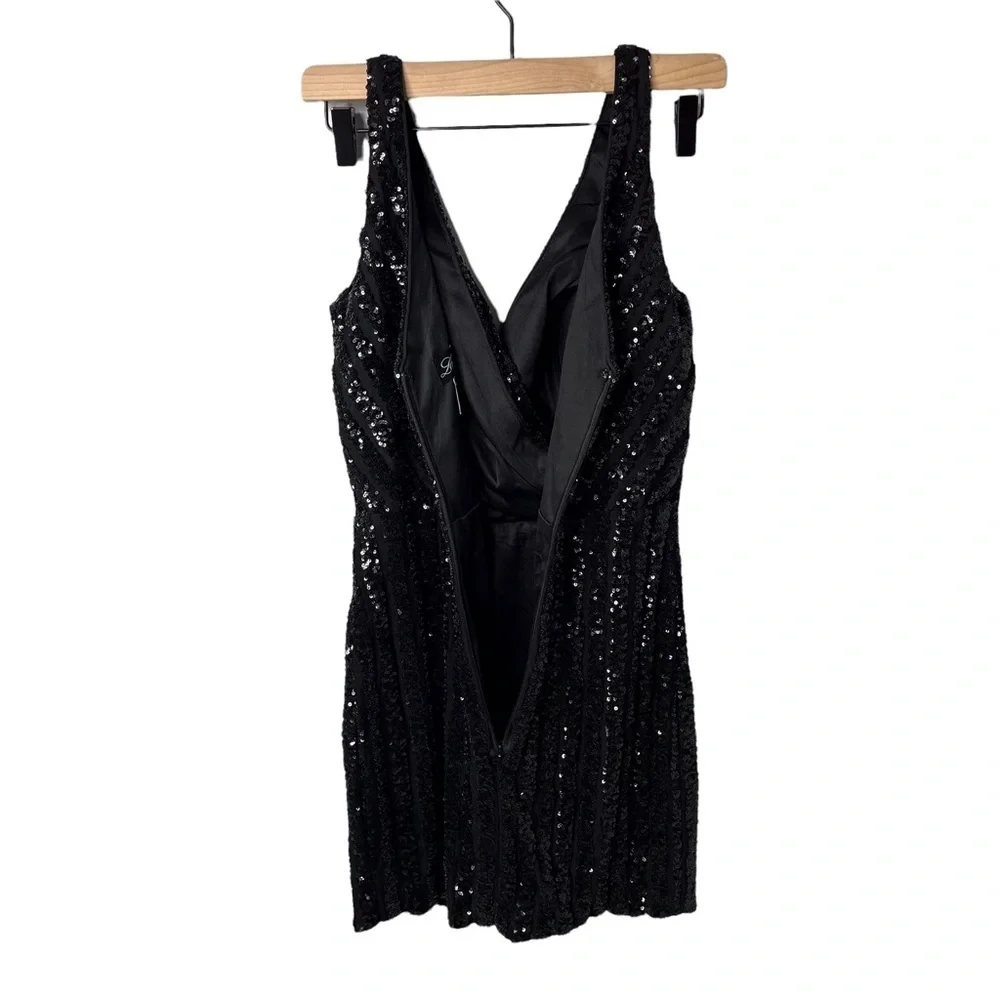La Femme Short Sequin Party Cocktail Dress Black Size 8 Prom Homecoming Wedding - Picture 6 of 10